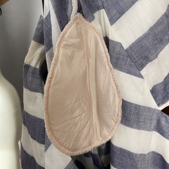 Vintage Albert Nipon Pleated Dress Striped Short Sleeves Tie Belt 1980s Nautical - Picture 8 of 14